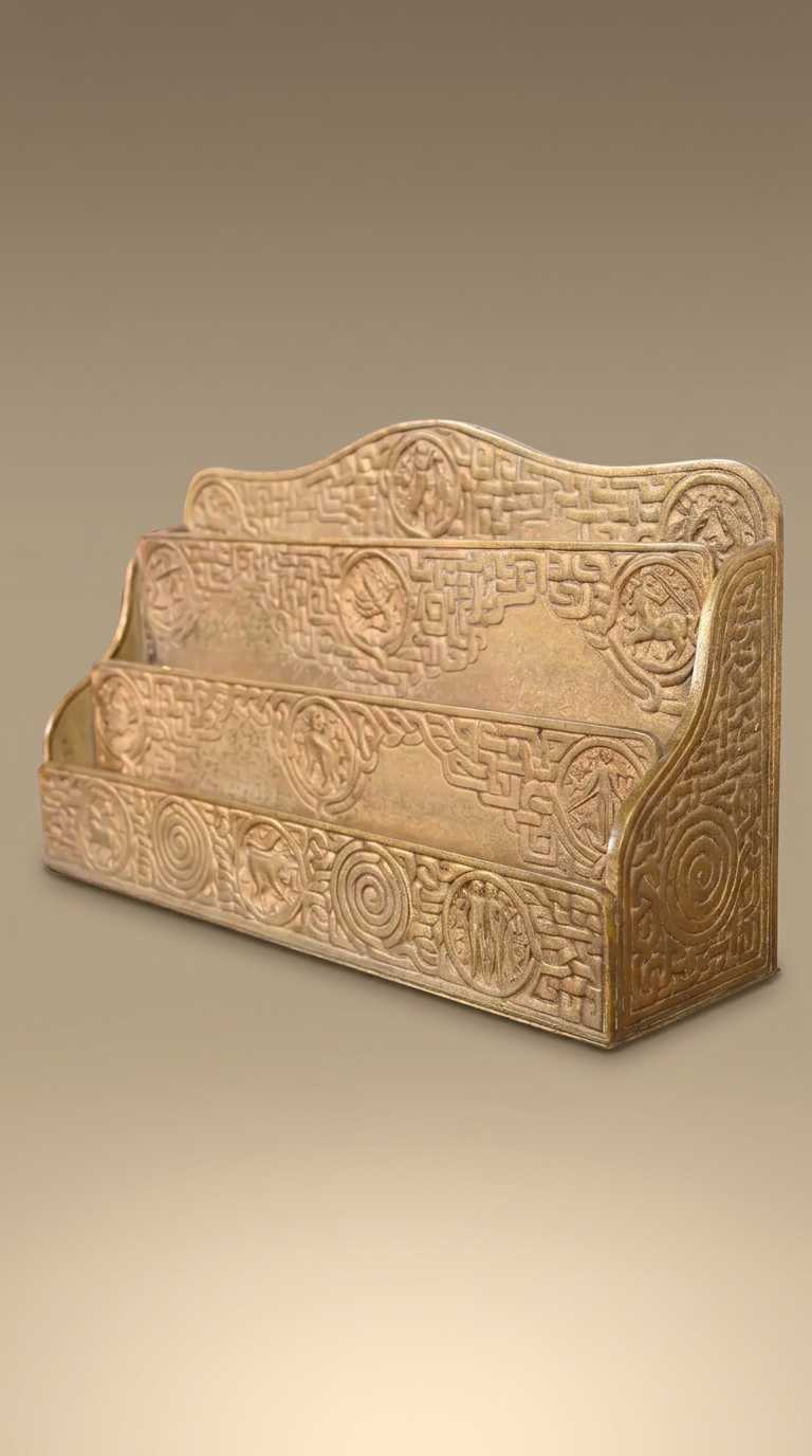 Tiffany Studios New York Zodiac Bronze Doré Letter Rack